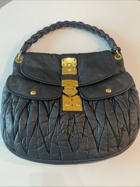 Miu Miu Black Coffer Quilted Leather Shoulder Bag with Gold Hardware
